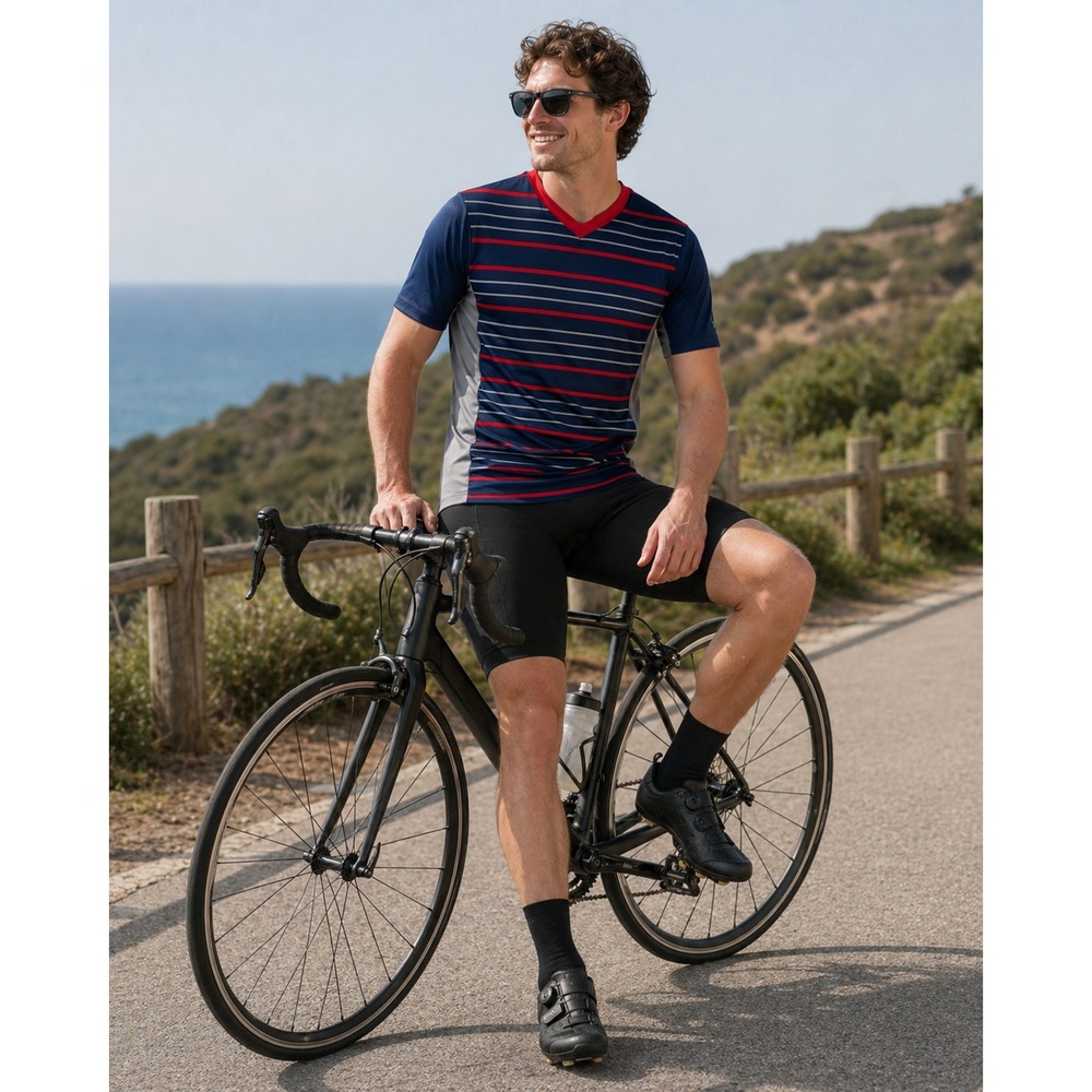 Primal Cycling Jersey Mens Small Blue Striped Polyester Rear Side Zip Pockets‎